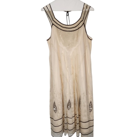 Sundance Cream Lace Embroidered Midi Dress Sleeveless Black Trim Size 10 - Picture 1 of 7